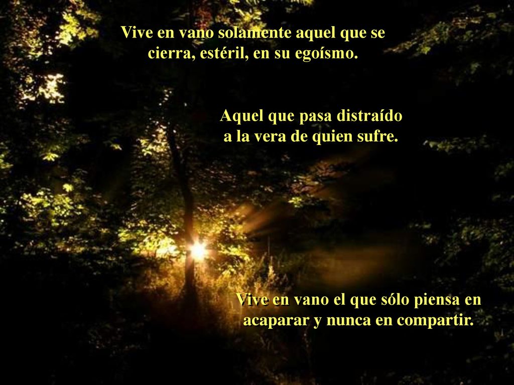 Vive en vano solamente aquel que se cierra, estéril, en su egoísmo.