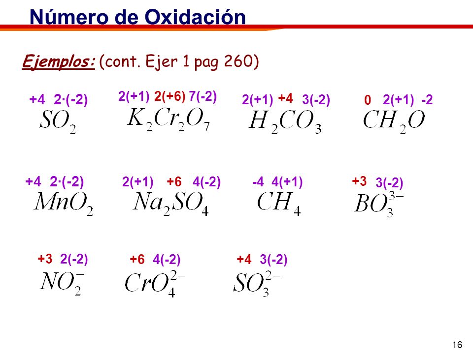 Número de Oxidación Ejemplos: (cont. Ejer 1 pag 260) +4 2·(-2)