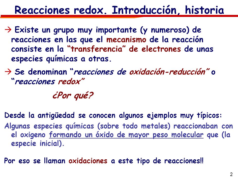 Reacciones redox. Introducción, historia