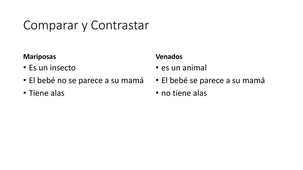 Comparar y Contrastar Es un insecto El bebé no se parece a su mamá