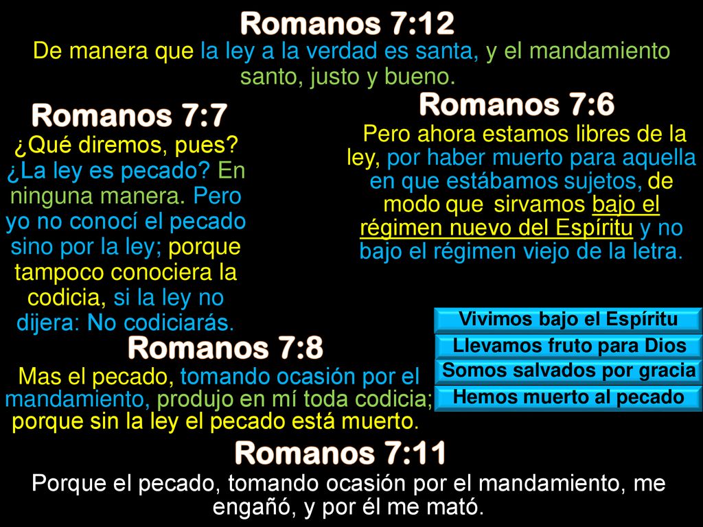 Romanos 7:12 Romanos 7:6 Romanos 7:7 Romanos 7:8 Romanos 7:11