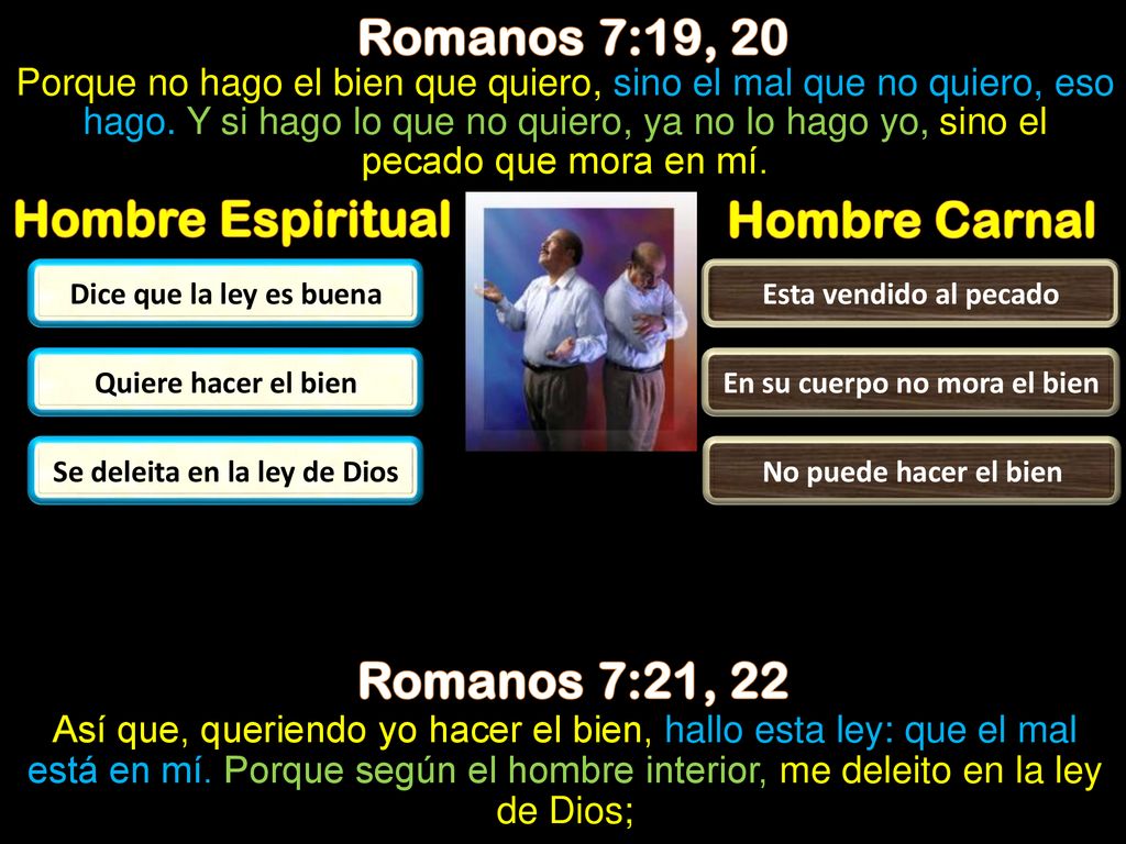 En su cuerpo no mora el bien Se deleita en la ley de Dios