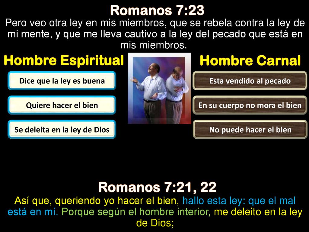 En su cuerpo no mora el bien Se deleita en la ley de Dios