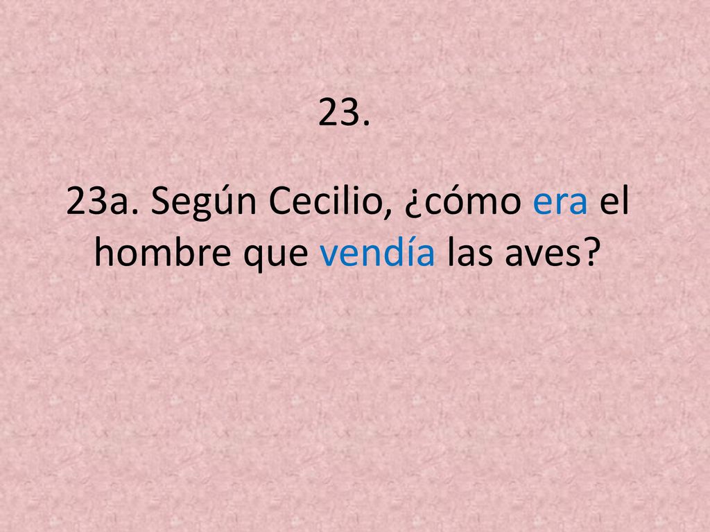 23a. Según Cecilio, ¿cómo era el hombre que vendía las aves