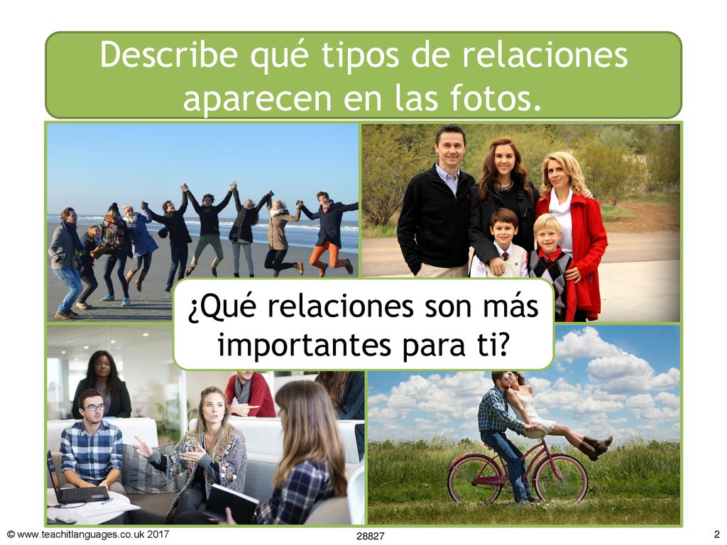 Describe qué tipos de relaciones aparecen en las fotos.