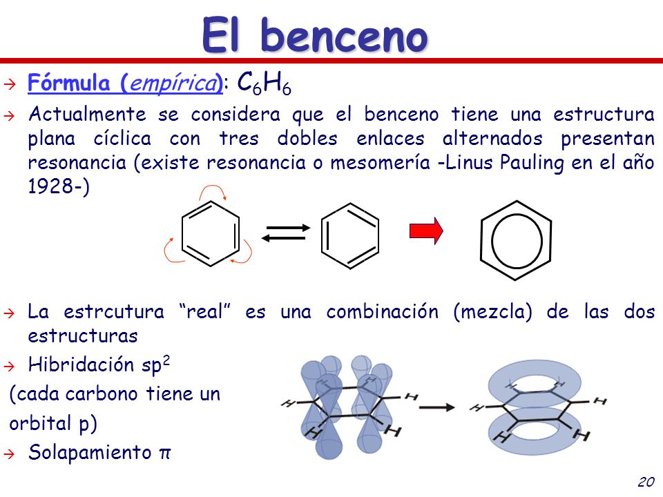 El benceno Fórmula (empírica): C6H6