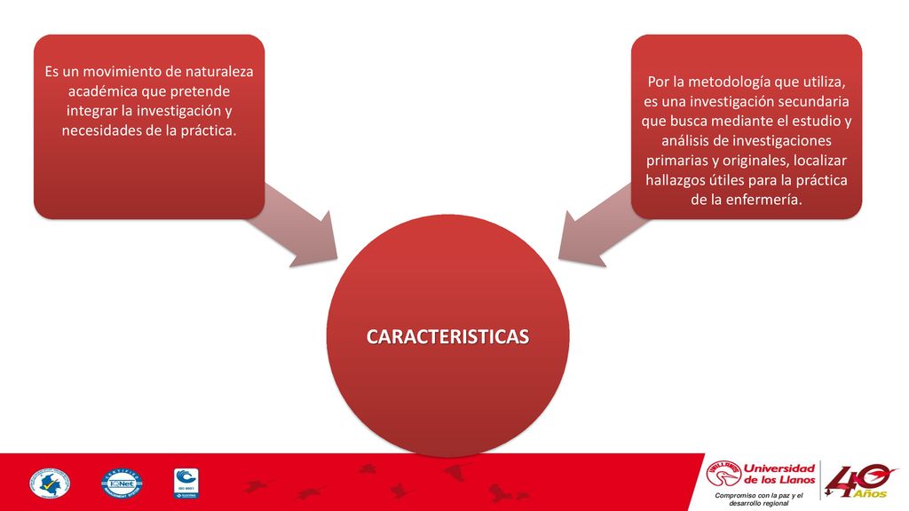 CARACTERISTICAS Es un movimiento de naturaleza académica que pretende integrar la investigación y necesidades de la práctica.