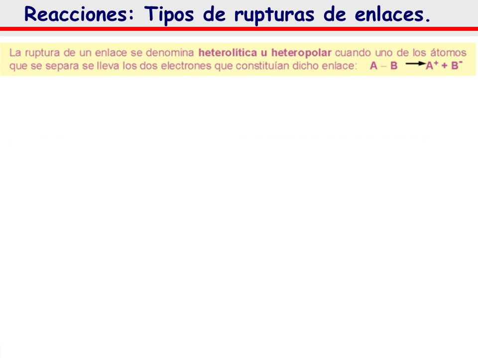 Reacciones: Tipos de rupturas de enlaces.