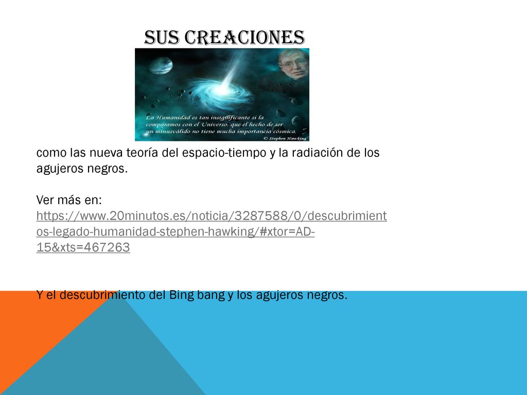 Sus creaciones como las nueva teoría del espacio-tiempo y la radiación de los agujeros negros.