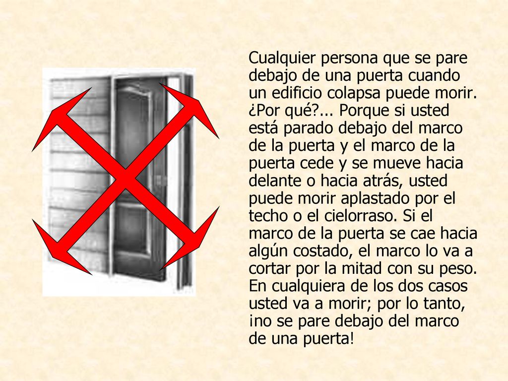 Cualquier persona que se pare debajo de una puerta cuando un edificio colapsa puede morir.