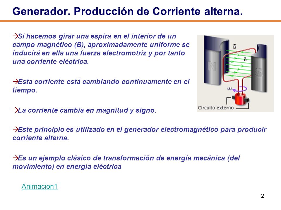 Generador. Producción de Corriente alterna.