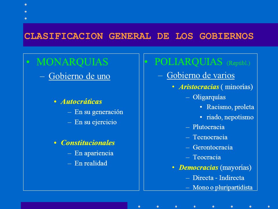 CLASIFICACION GENERAL DE LOS GOBIERNOS