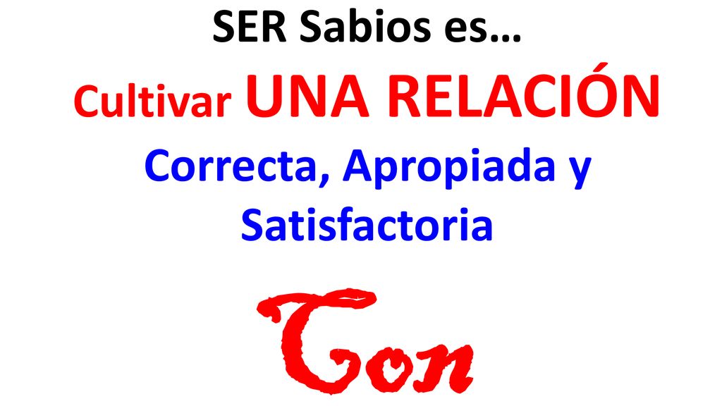 Con Dios SER Sabios es… Cultivar UNA RELACIÓN Correcta, Apropiada y