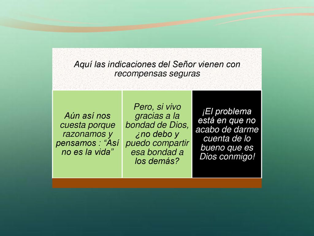 Aquí las indicaciones del Señor vienen con recompensas seguras