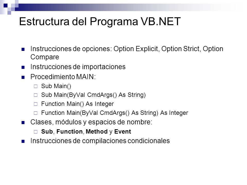 Estructura del Programa VB.NET