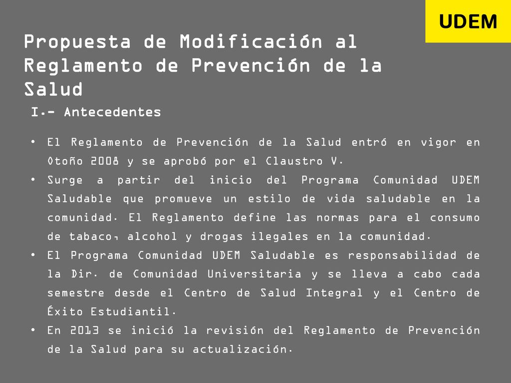 Propuesta de Modificación al Reglamento de Prevención de la Salud
