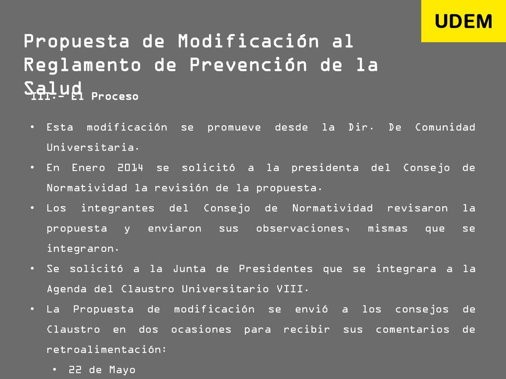 Propuesta de Modificación al Reglamento de Prevención de la Salud