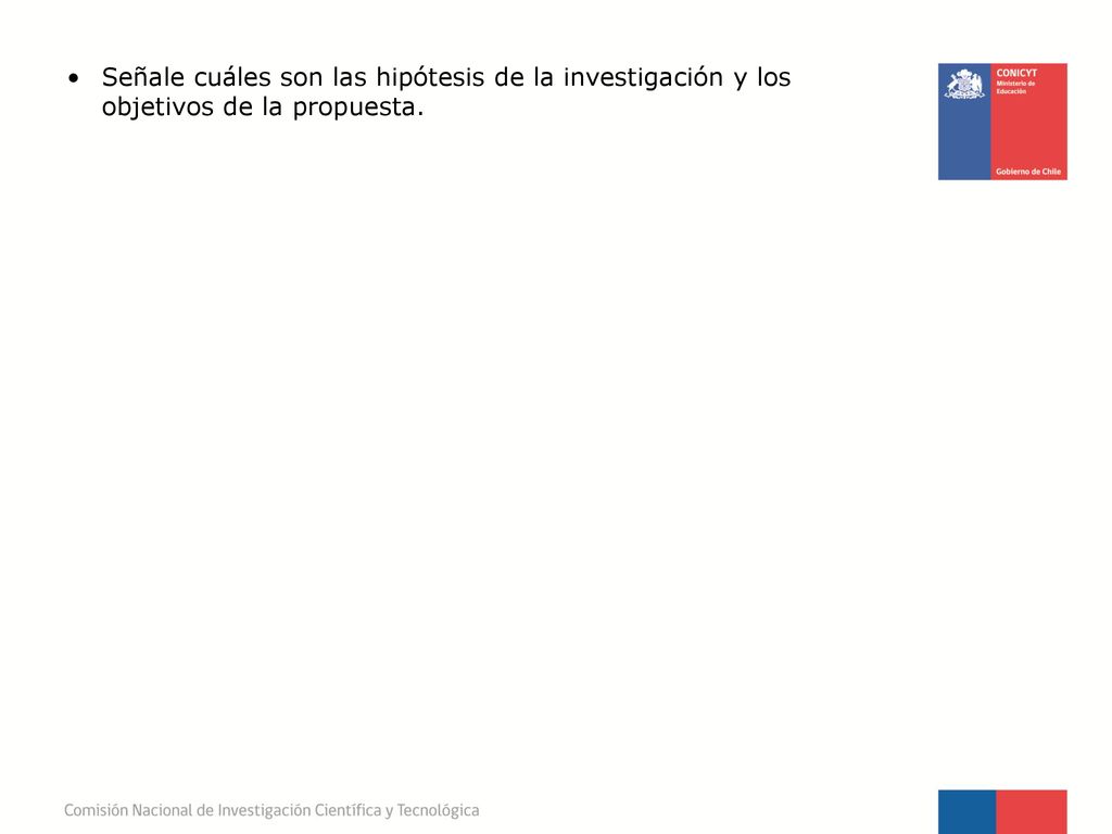 Señale cuáles son las hipótesis de la investigación y los objetivos de la propuesta.