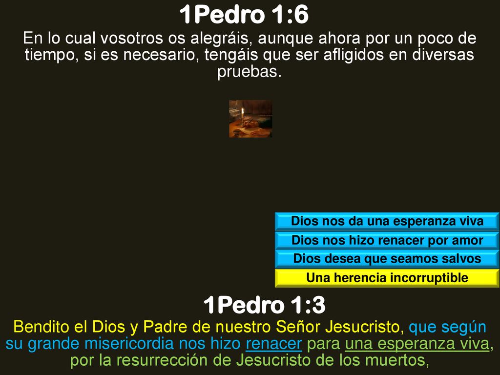 1Pedro 1:6 En lo cual vosotros os alegráis, aunque ahora por un poco de tiempo, si es necesario, tengáis que ser afligidos en diversas pruebas.