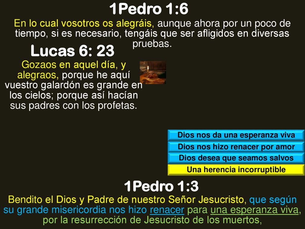 1Pedro 1:6 En lo cual vosotros os alegráis, aunque ahora por un poco de tiempo, si es necesario, tengáis que ser afligidos en diversas pruebas.