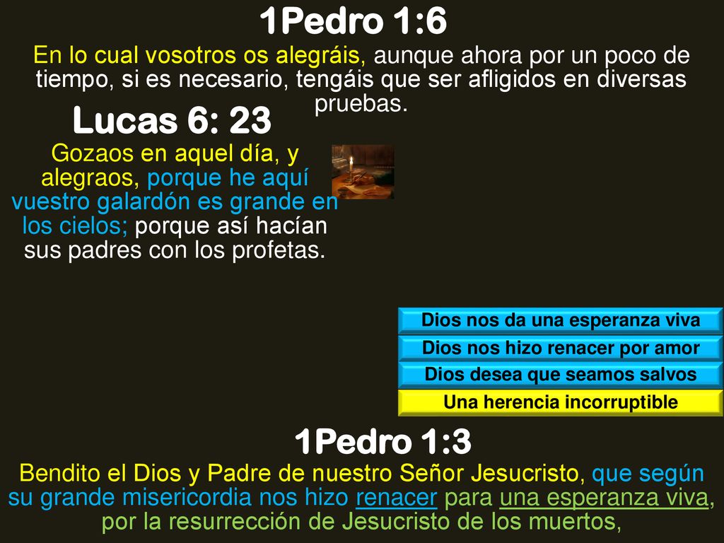 1Pedro 1:6 En lo cual vosotros os alegráis, aunque ahora por un poco de tiempo, si es necesario, tengáis que ser afligidos en diversas pruebas.