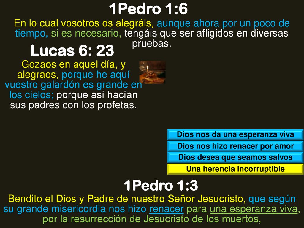 1Pedro 1:6 En lo cual vosotros os alegráis, aunque ahora por un poco de tiempo, si es necesario, tengáis que ser afligidos en diversas pruebas.