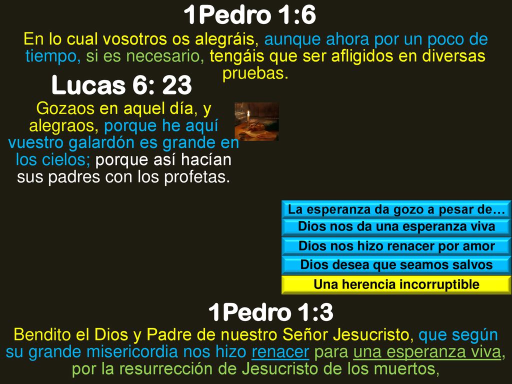 1Pedro 1:6 En lo cual vosotros os alegráis, aunque ahora por un poco de tiempo, si es necesario, tengáis que ser afligidos en diversas pruebas.