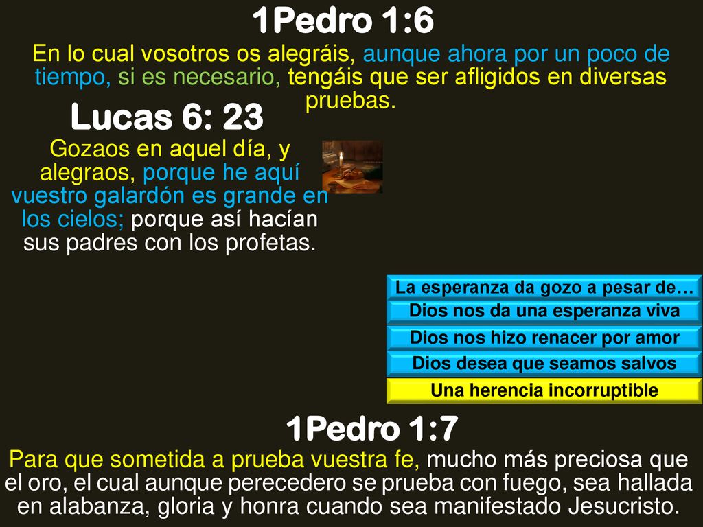 1Pedro 1:6 En lo cual vosotros os alegráis, aunque ahora por un poco de tiempo, si es necesario, tengáis que ser afligidos en diversas pruebas.