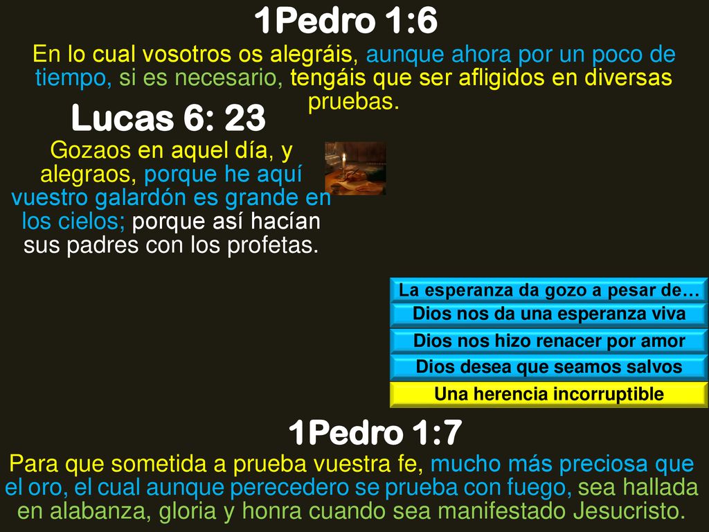 1Pedro 1:6 En lo cual vosotros os alegráis, aunque ahora por un poco de tiempo, si es necesario, tengáis que ser afligidos en diversas pruebas.