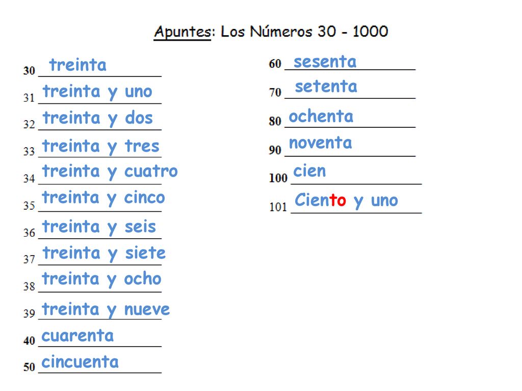 sesenta treinta. setenta. treinta y uno. treinta y dos. ochenta. noventa. treinta y tres. treinta y cuatro.