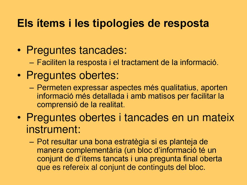 Els ítems i les tipologies de resposta