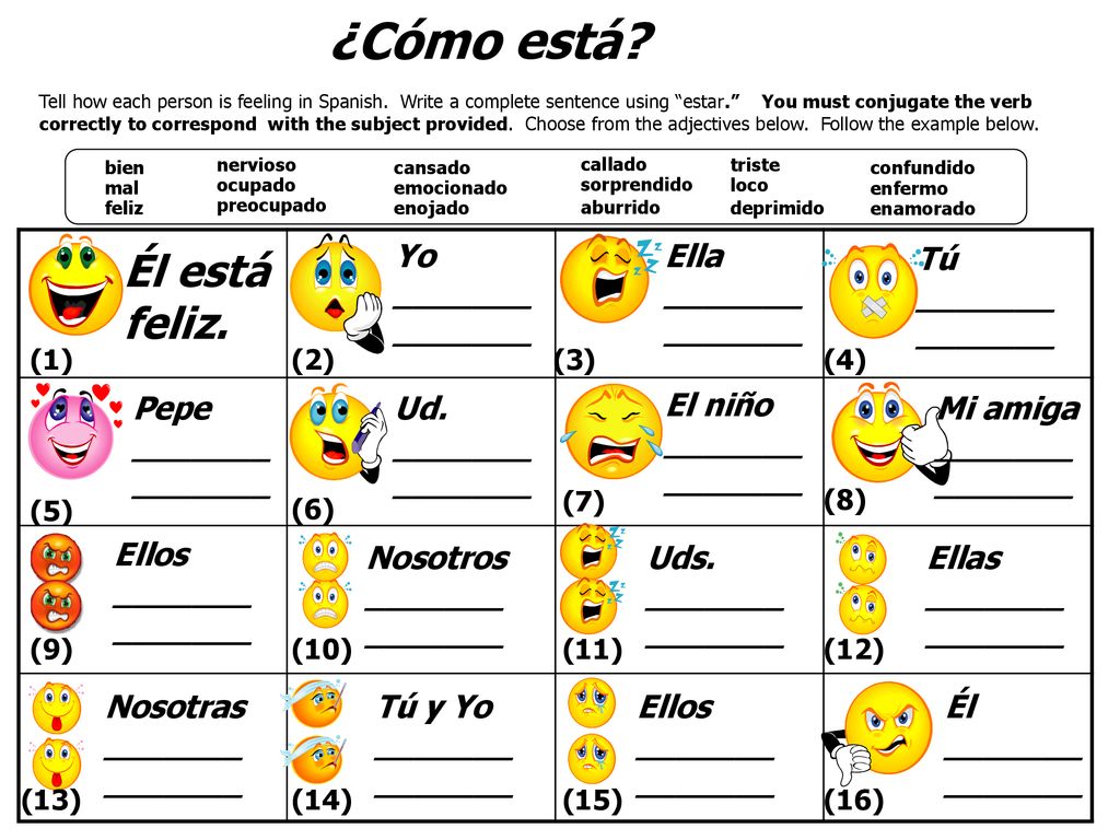 ¿Cómo está Él está feliz. Yo ______________ Ella ______________