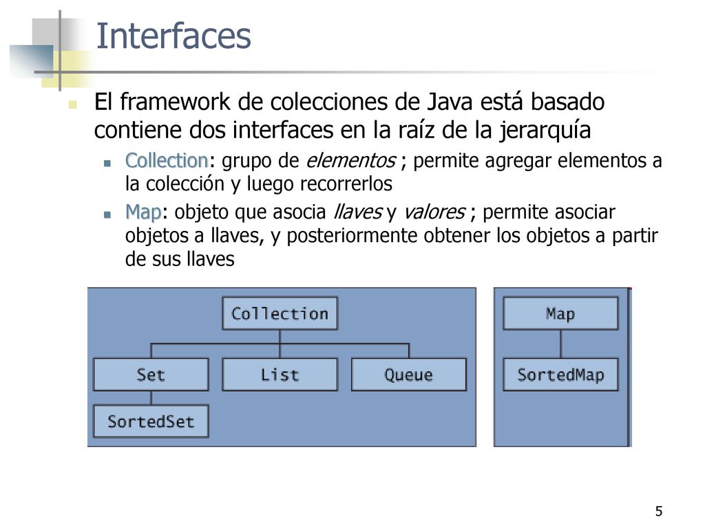 Interfaces El framework de colecciones de Java está basado contiene dos interfaces en la raíz de la jerarquía.