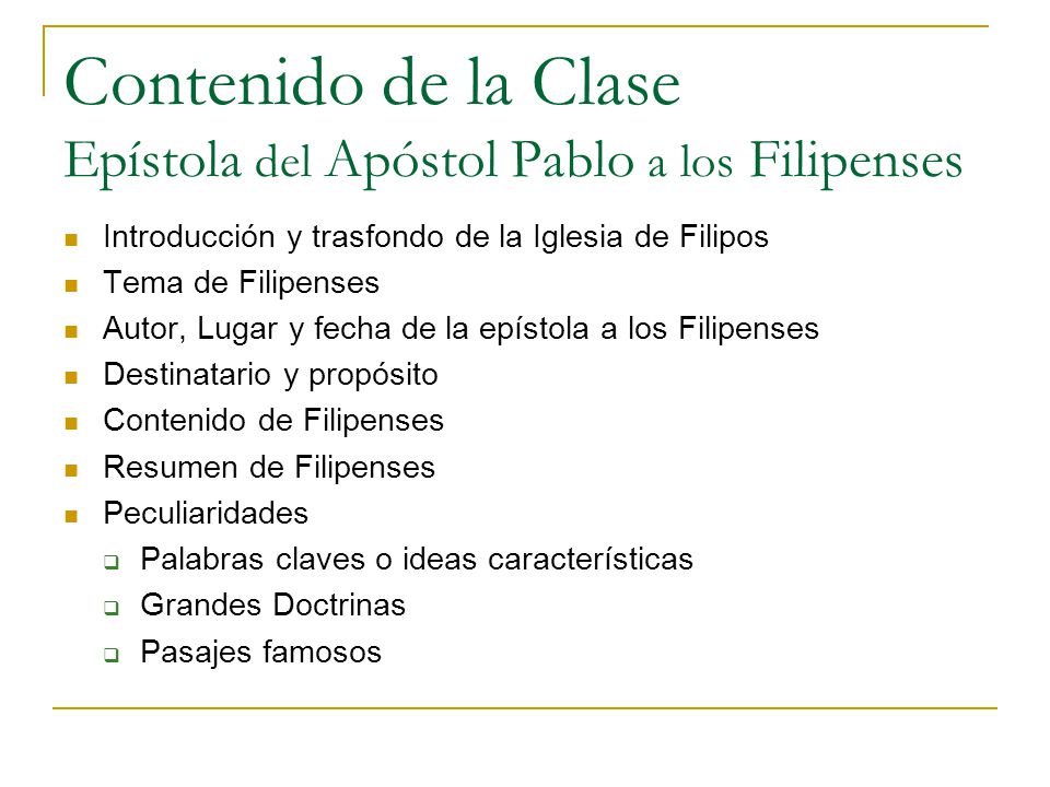 Contenido de la Clase Epístola del Apóstol Pablo a los Filipenses