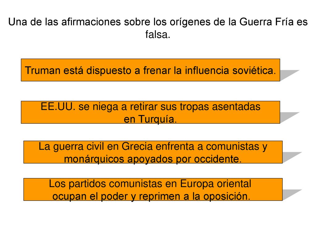 Una de las afirmaciones sobre los orígenes de la Guerra Fría es falsa.