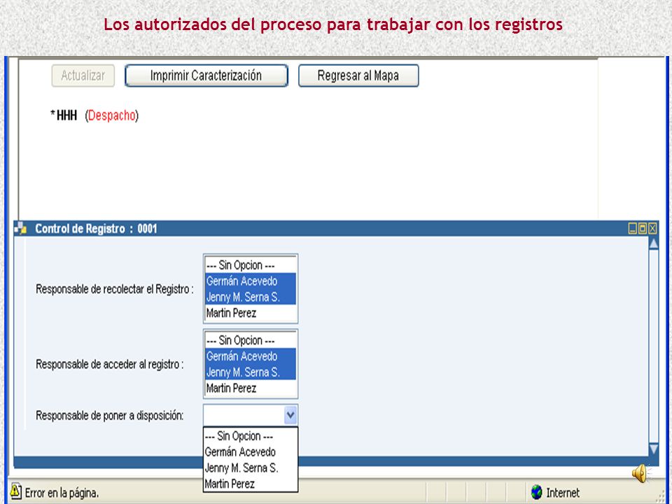 Los autorizados del proceso para trabajar con los registros