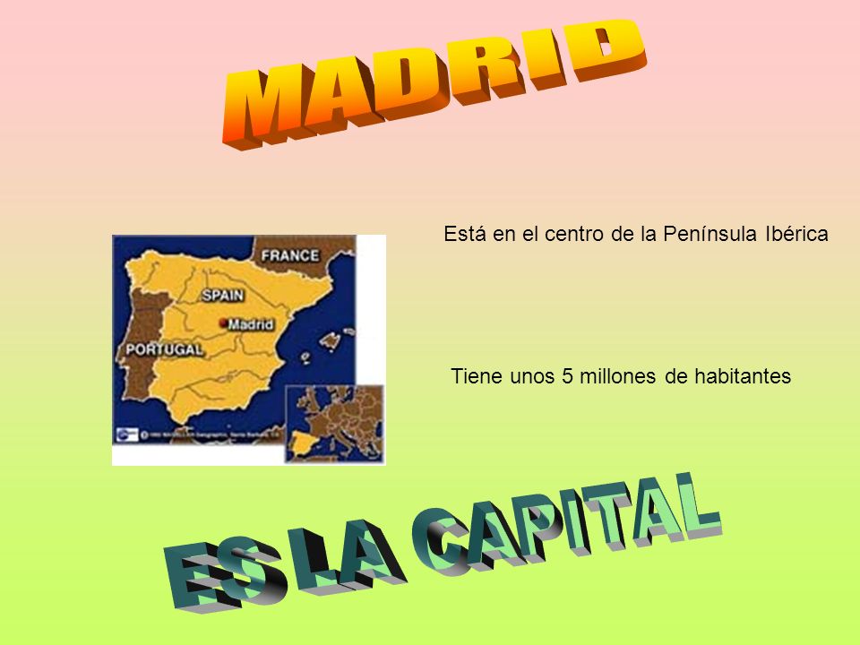 MADRID ES LA CAPITAL Está en el centro de la Península Ibérica