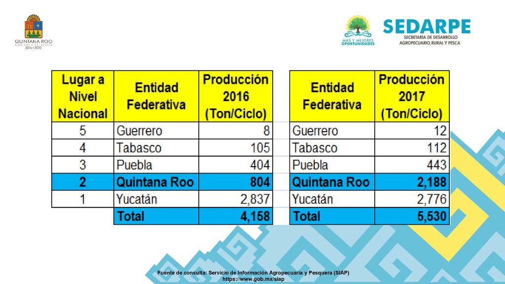 Fuente de consulta: Servicio de Información Agropecuaria y Pesquera (SIAP)