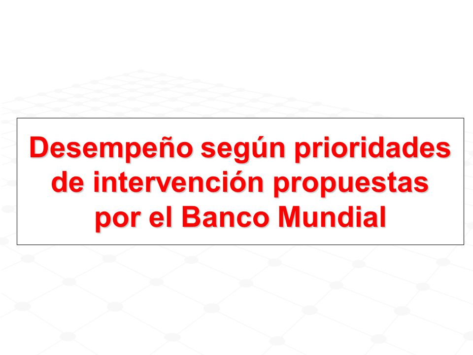 Desempeño según prioridades de intervención propuestas por el Banco Mundial