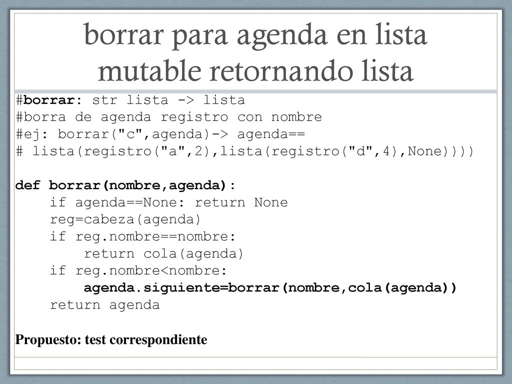 borrar para agenda en lista mutable retornando lista