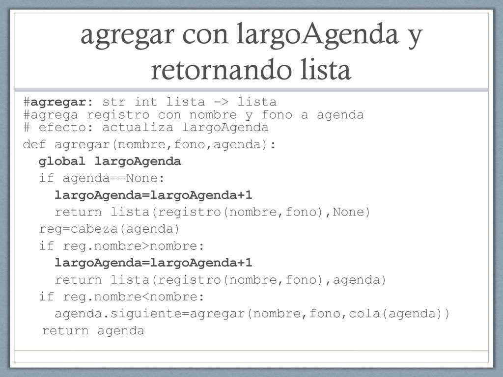 agregar con largoAgenda y retornando lista