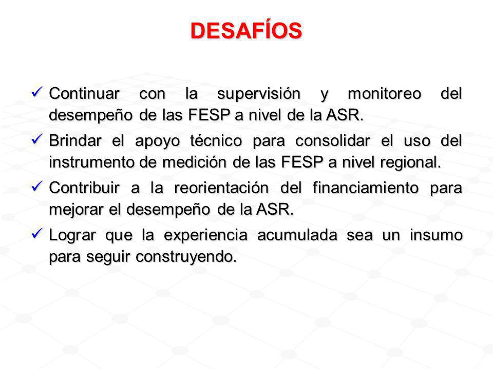 DESAFÍOS Continuar con la supervisión y monitoreo del desempeño de las FESP a nivel de la ASR.