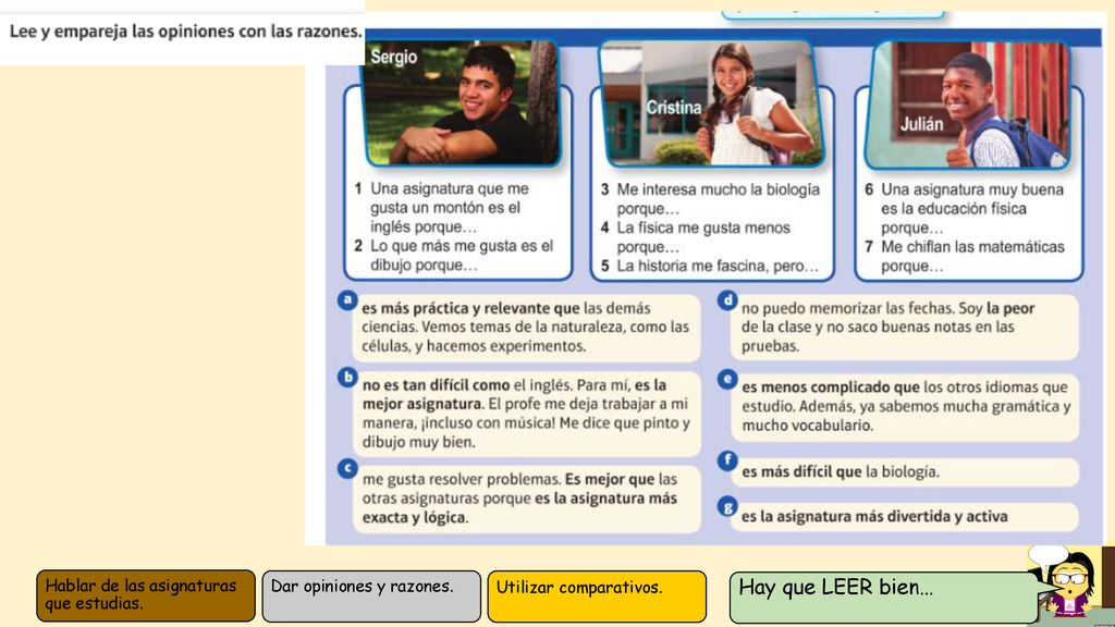 Hay que LEER bien… Hablar de las asignaturas que estudias.
