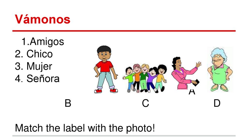 Vámonos Amigos 2. Chico 3. Mujer 4. Señora A B C D