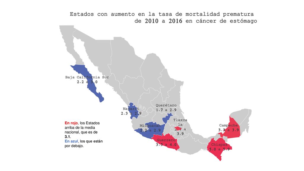 Estados con aumento en la tasa de mortalidad prematura