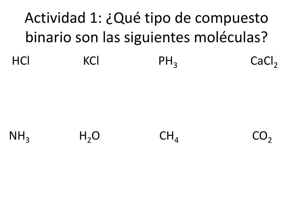 Actividad 1: ¿Qué tipo de compuesto binario son las siguientes moléculas