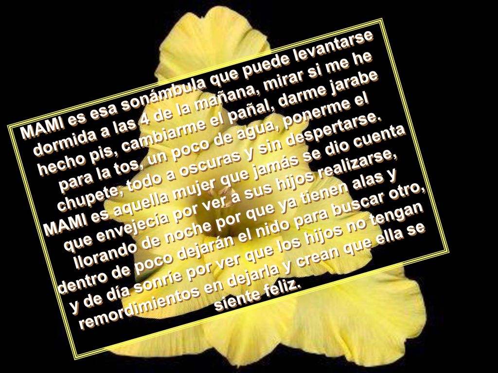 MAMI es esa sonámbula que puede levantarse dormida a las 4 de la mañana, mirar si me he hecho pis, cambiarme el pañal, darme jarabe para la tos, un poco de agua, ponerme el chupete, todo a oscuras y sin despertarse.