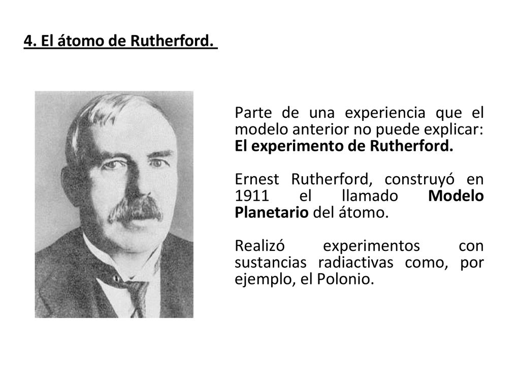 4. El átomo de Rutherford. Parte de una experiencia que el modelo anterior no puede explicar: El experimento de Rutherford.