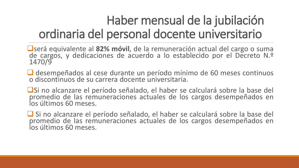 Haber mensual de la jubilación ordinaria del personal docente universitario