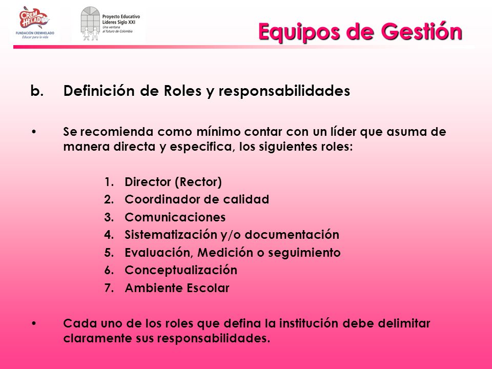 Equipos de Gestión Definición de Roles y responsabilidades